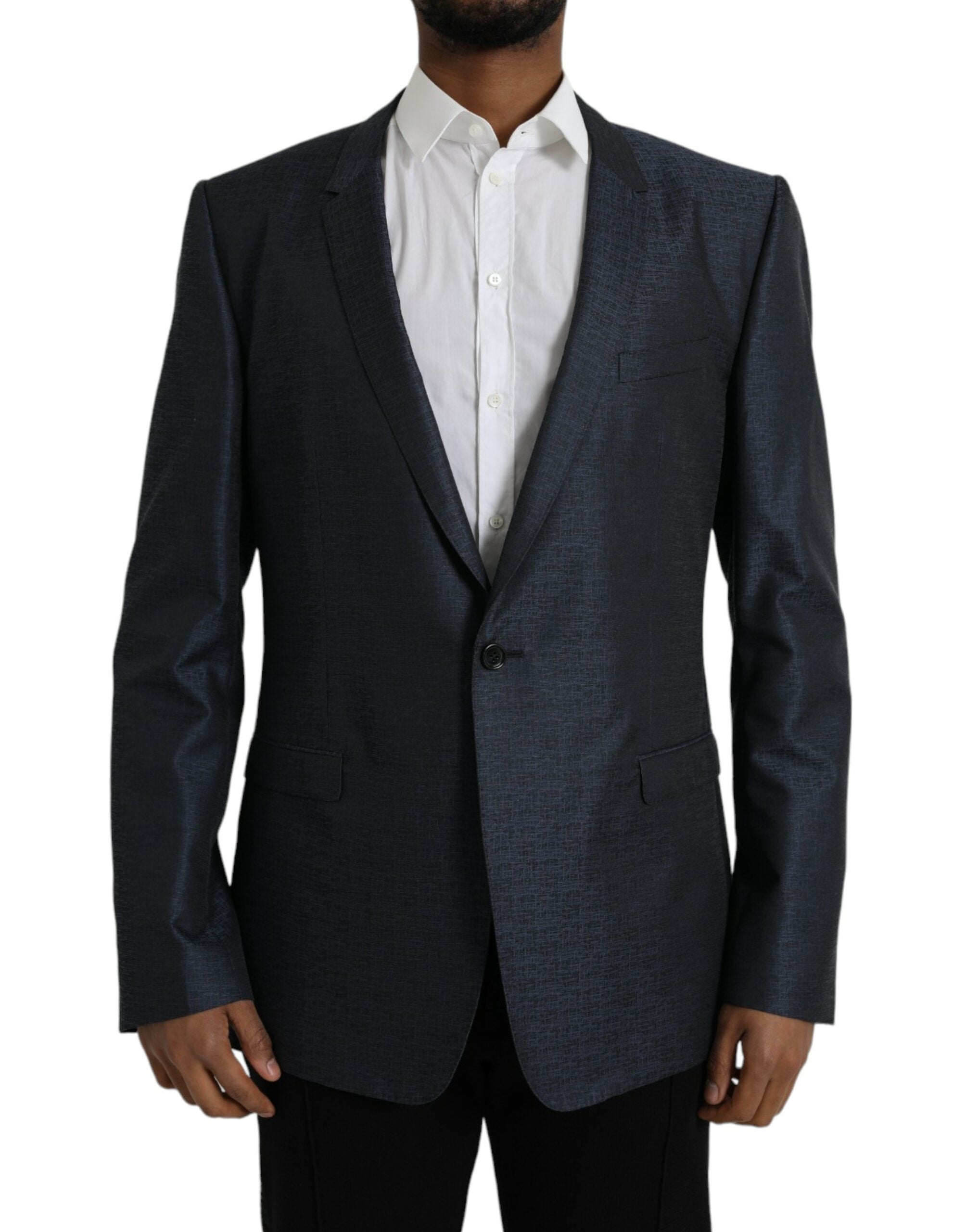 Dolce & Gabbana Blue Wool GOLD Single Breasted Coat Men's Blazer