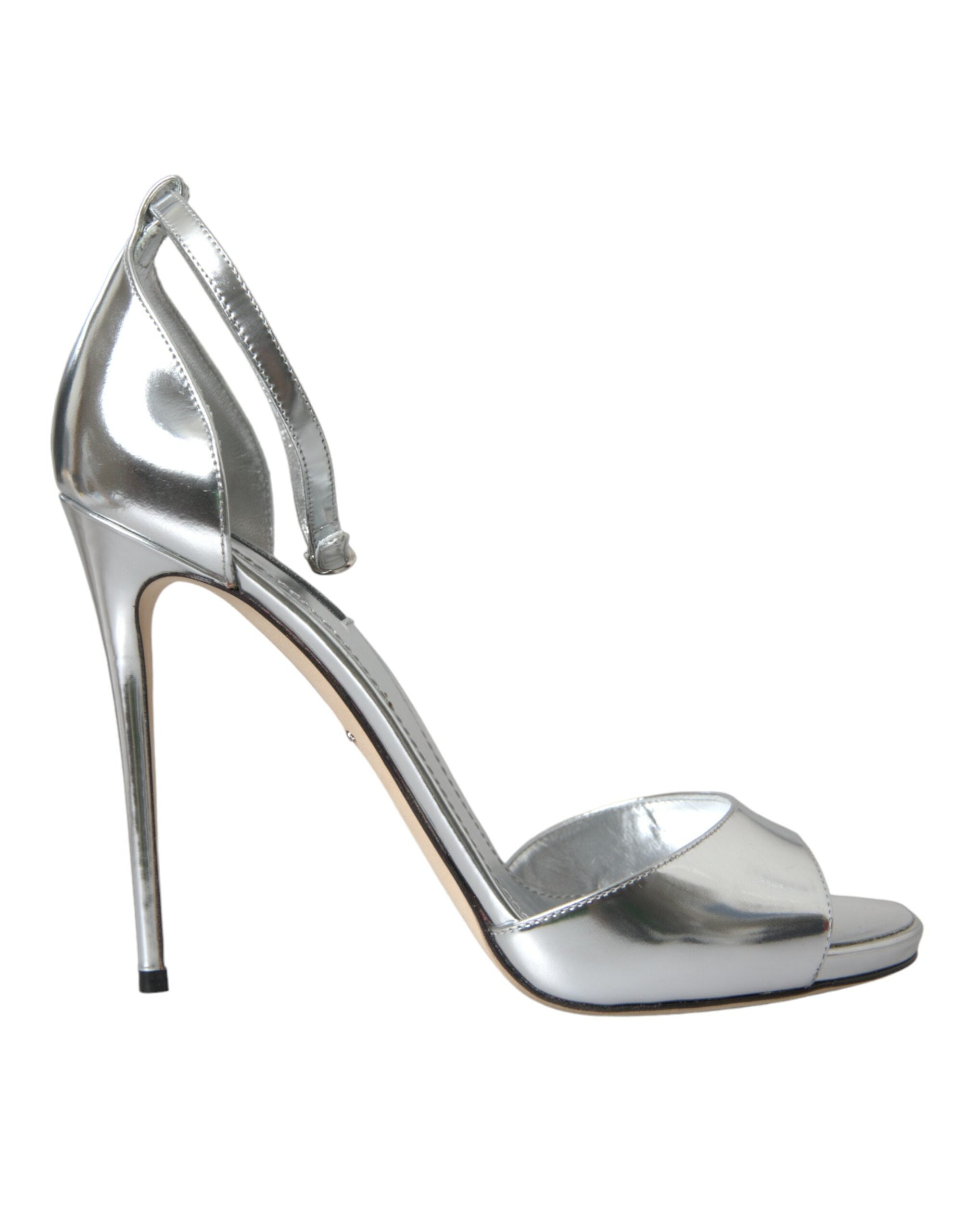 Dolce & Gabbana Silver KEIRA Leather Heels Sandals Women's Shoes
