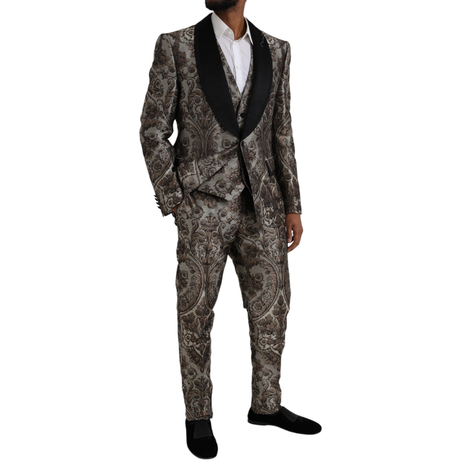Dolce & Gabbana Brown Floral Jacquard Formal 3 Piece Men's Suit