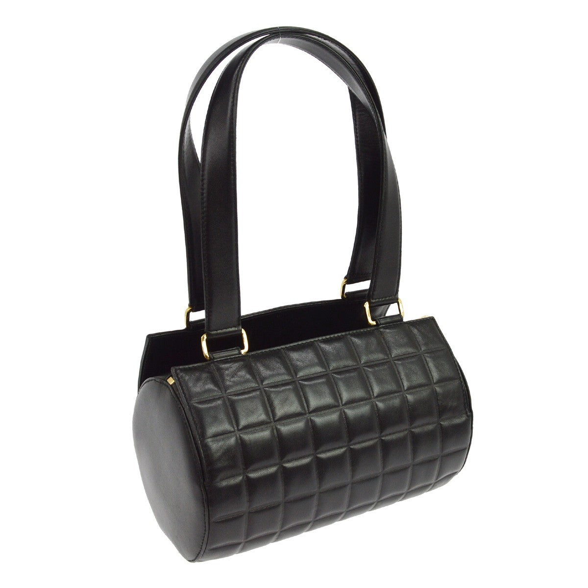 Chanel Chocolate Bar Barrel Quilted Leather Black Leather Handbag (Pre-Owned)