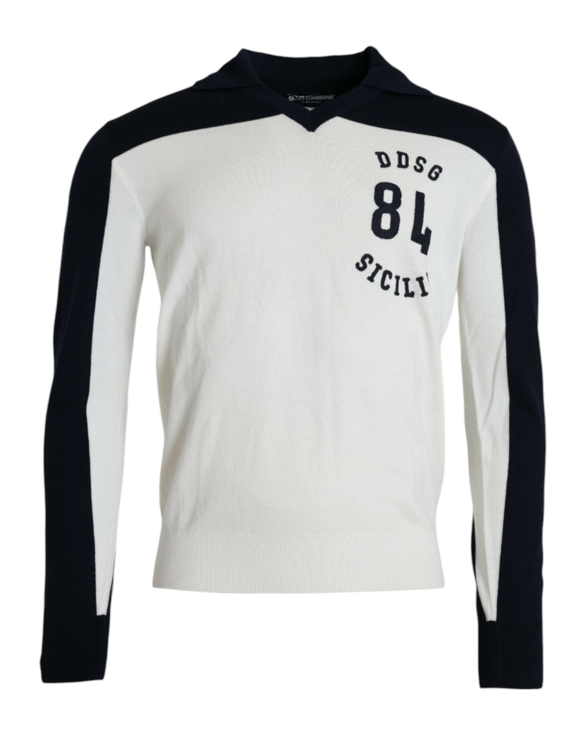 Dolce & Gabbana White Black SICILIA Henley Shirt Pullover Men's Sweater