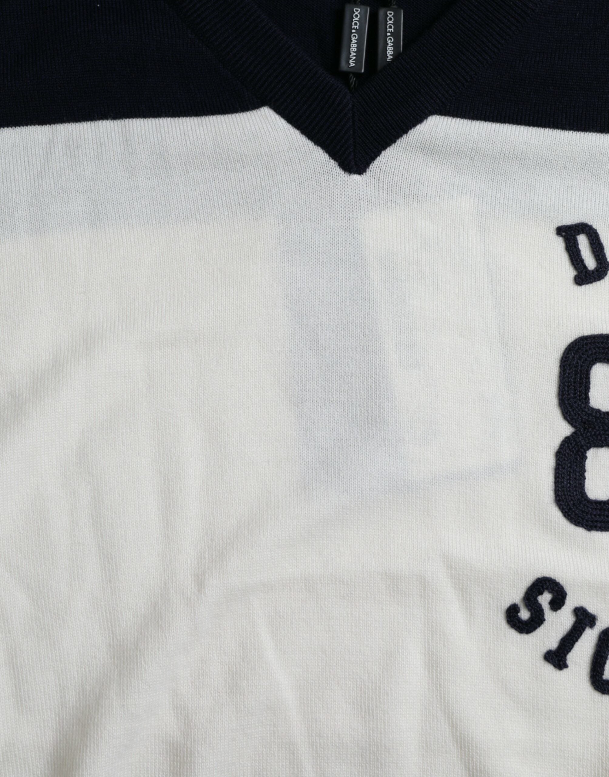 Dolce & Gabbana White Black SICILIA Henley Shirt Pullover Men's Sweater