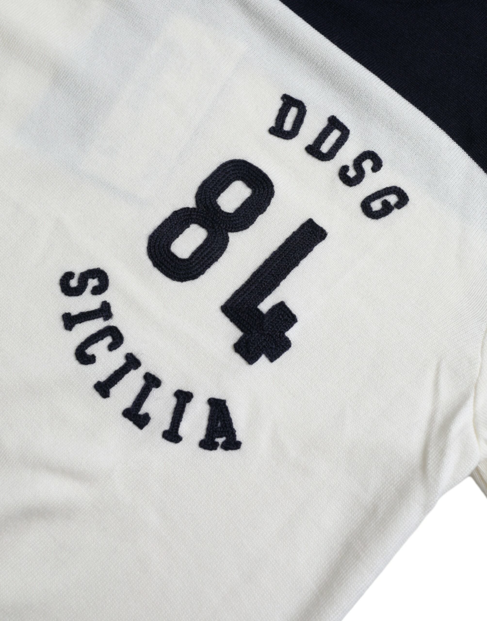 Dolce & Gabbana White Black SICILIA Henley Shirt Pullover Men's Sweater