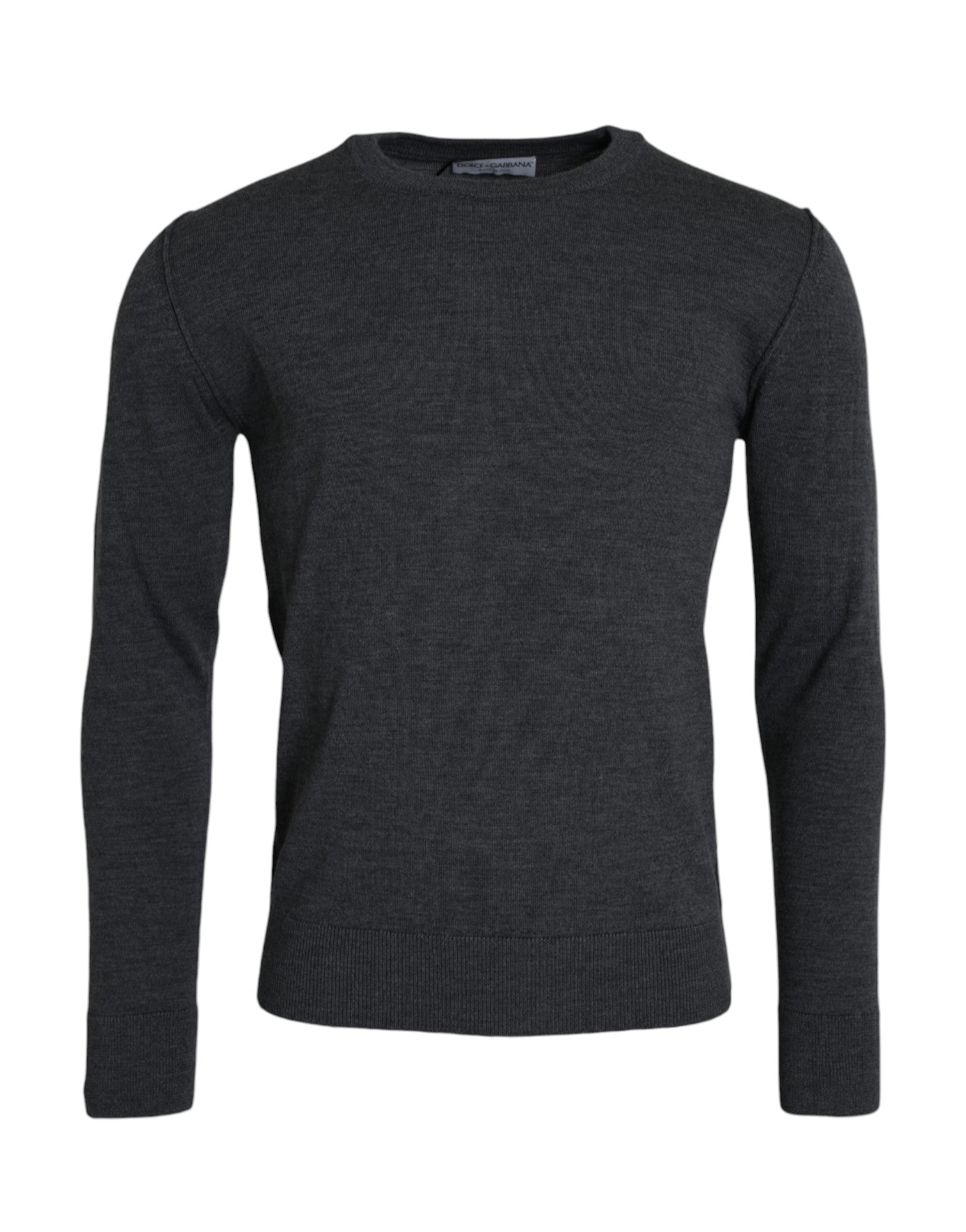 Dolce & Gabbana Dark Gray Wool Crew Neck Pullover Men's Sweater