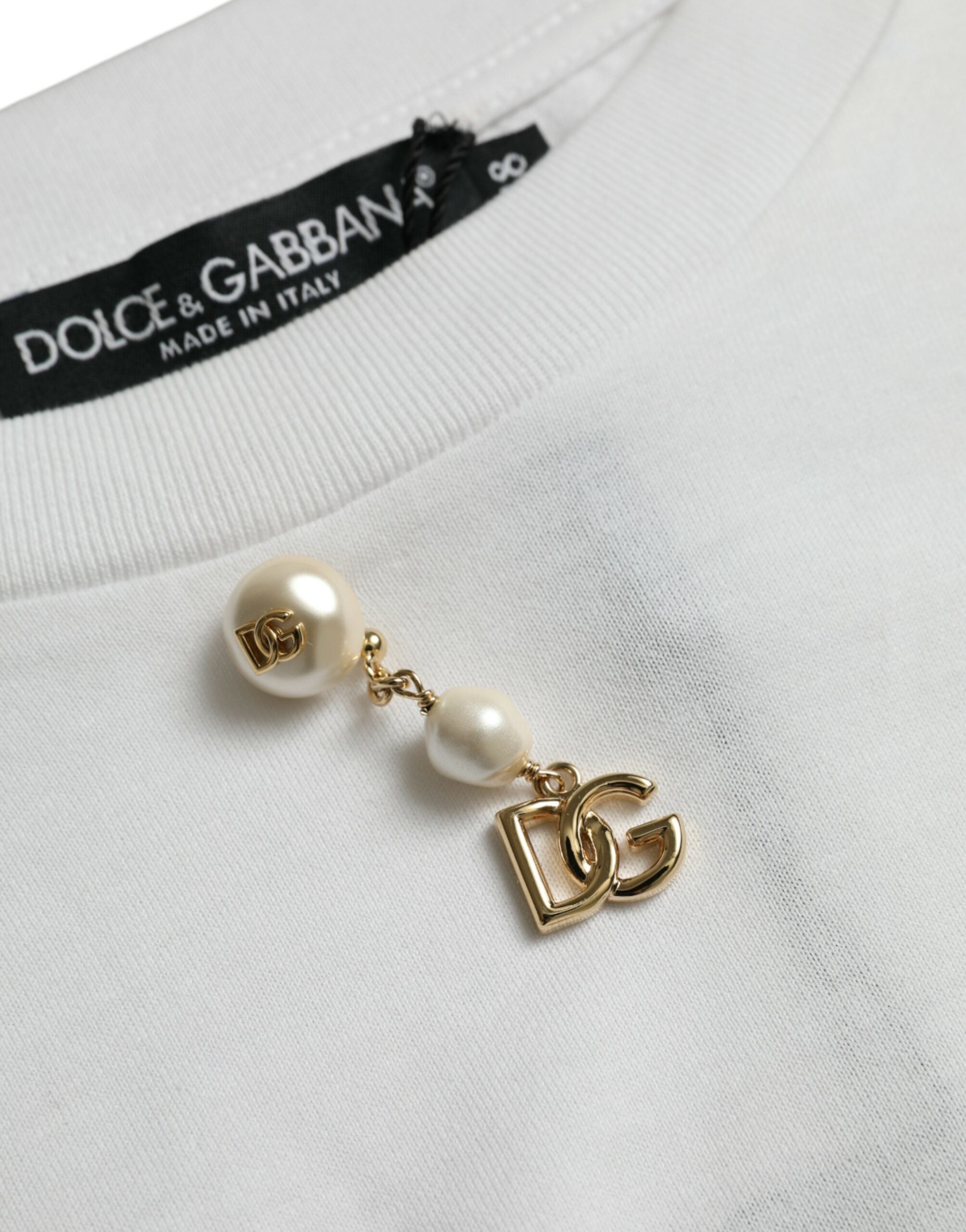 Dolce & Gabbana White Embellished Cotton Crew Neck Men's T-shirt