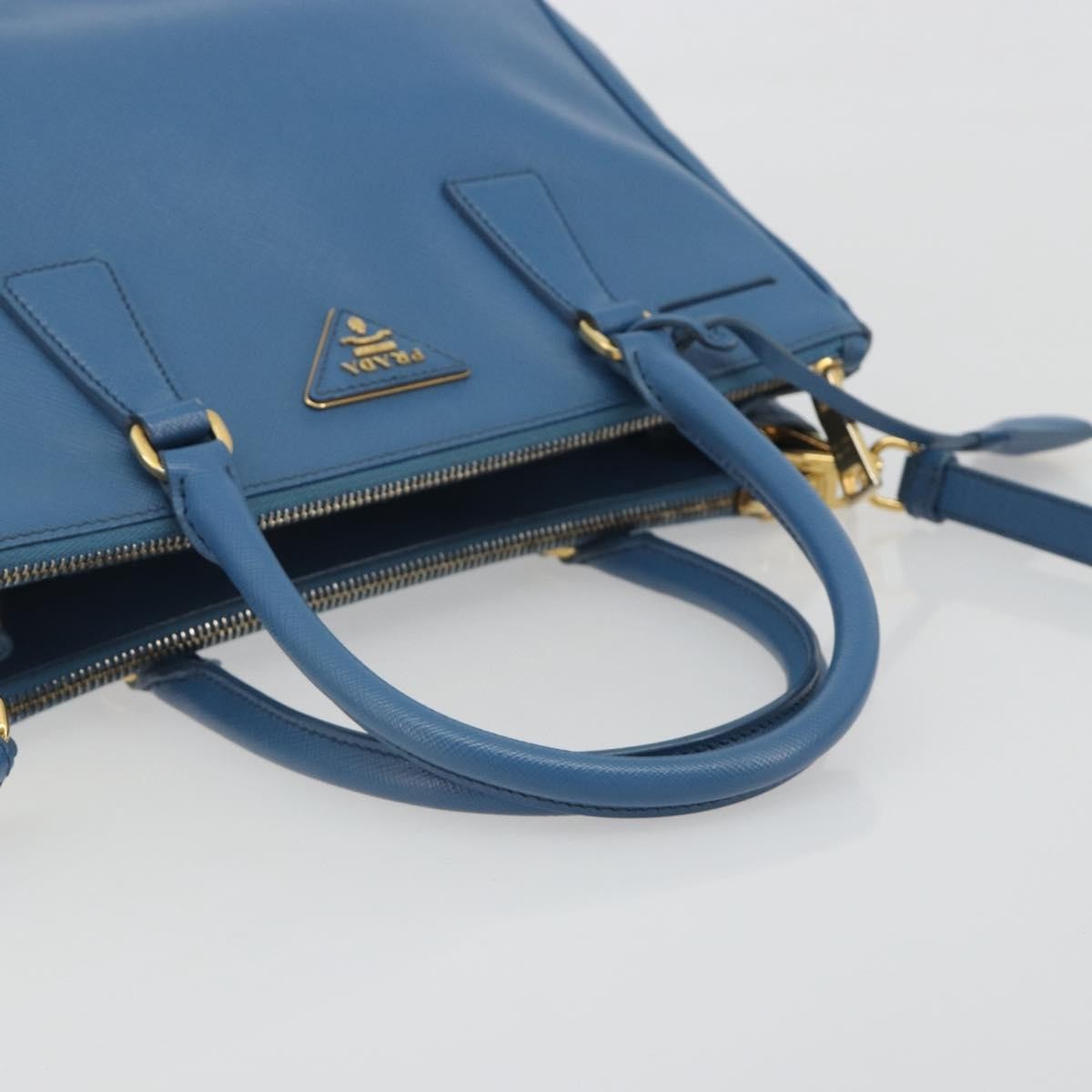 Prada Double Zip Lux Tote Saffiano Leather Blue Leather Handbag (Pre-Owned)