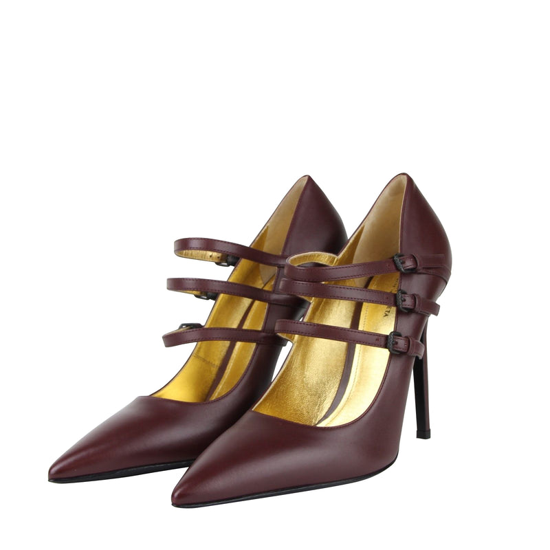 Bottega Veneta Women's 3 Straps Mahogany Leather Heels 443156 2240