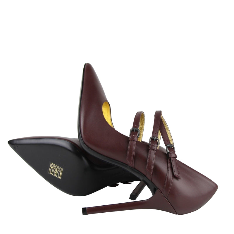 Bottega Veneta Women's 3 Straps Mahogany Leather Heels 443156 2240