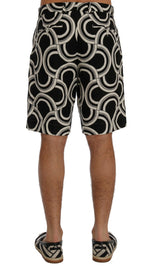 Dolce & Gabbana Chic Black &amp; White Patterned Linen Men's Shorts