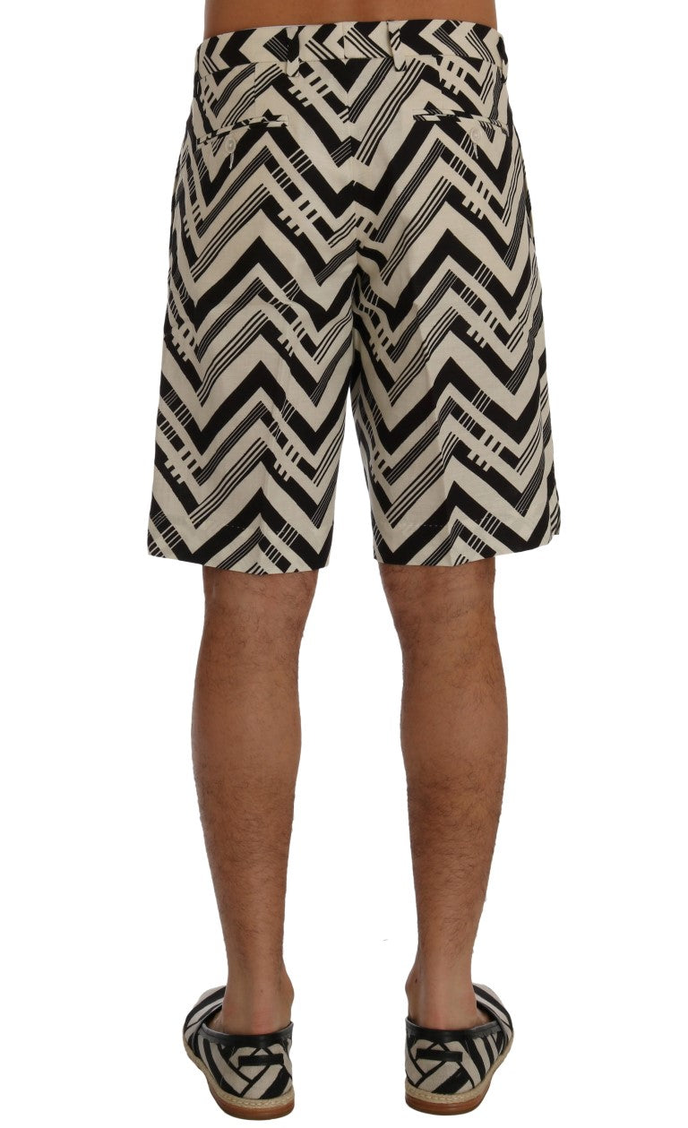 Dolce & Gabbana White Black Striped Cotton Linen Men's Shorts