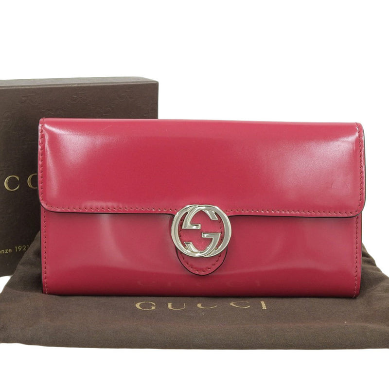 Gucci Interlocking G Pink Patent Leather Wallet  (Pre-Owned)