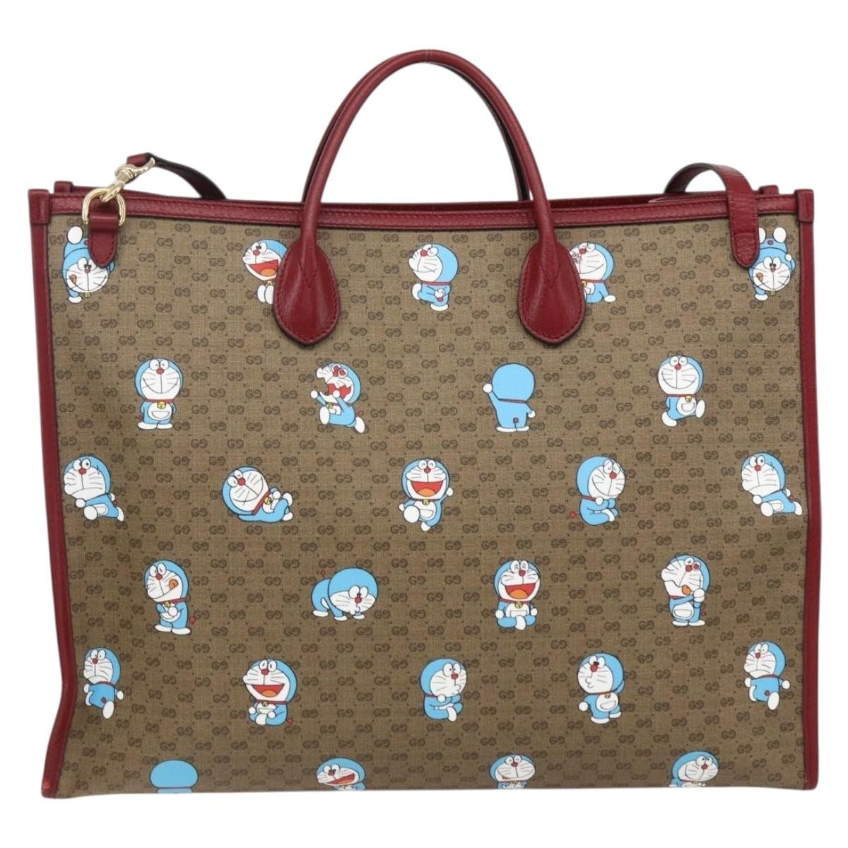 Gucci Doraemon Tote Printed Mini Gg Coated Canvas Beige Pvc Tote Bag Bag (Pre-Owned)