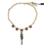 Dolce & Gabbana Gold Brass Handpainted Crystal Floral Women's Necklace