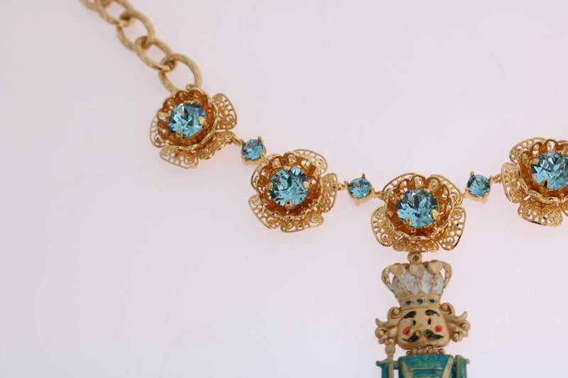Dolce & Gabbana Gold Brass Handpainted Crystal Floral Women's Necklace