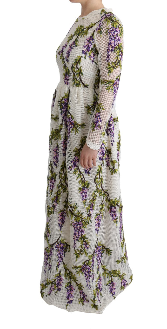 Dolce & Gabbana White Floral Embroidered Maxi Women's Dress