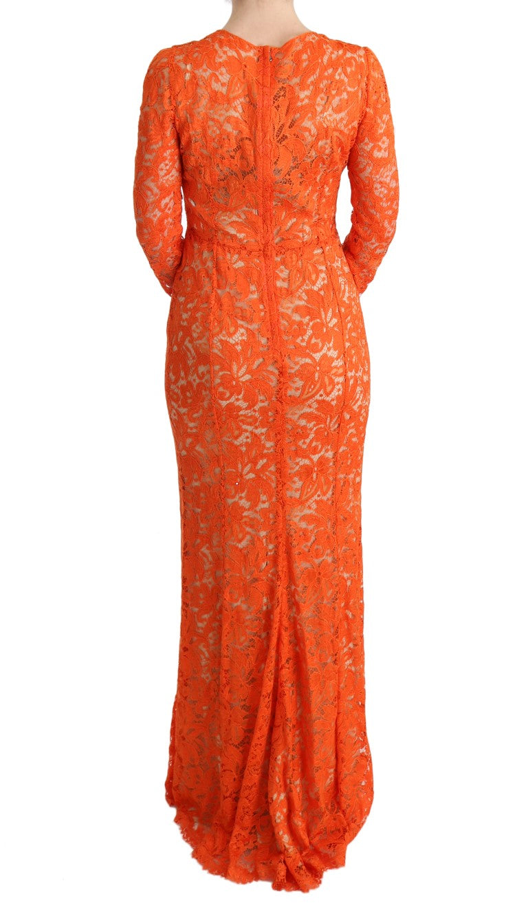 Dolce & Gabbana Orange Floral Ricamo Sheath Long Women's Dress