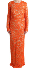 Dolce & Gabbana Orange Floral Ricamo Sheath Long Women's Dress