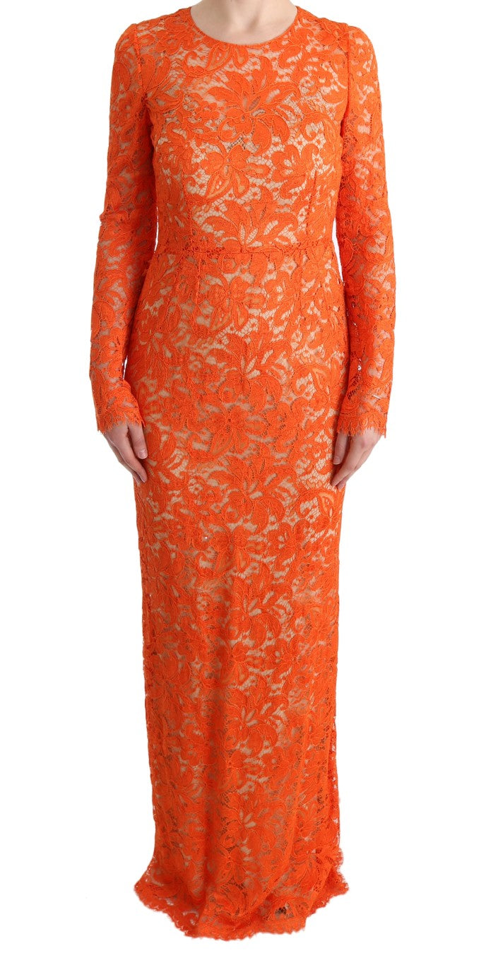 Dolce & Gabbana Elegant Long-Sleeve Full-Length Orange Sheath Women's Dress