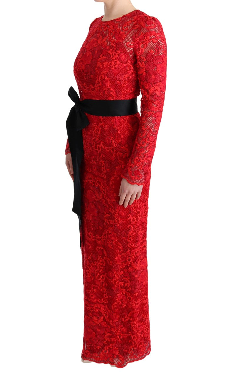Dolce & Gabbana Red Floral Ricamo Sheath Long Women's Dress