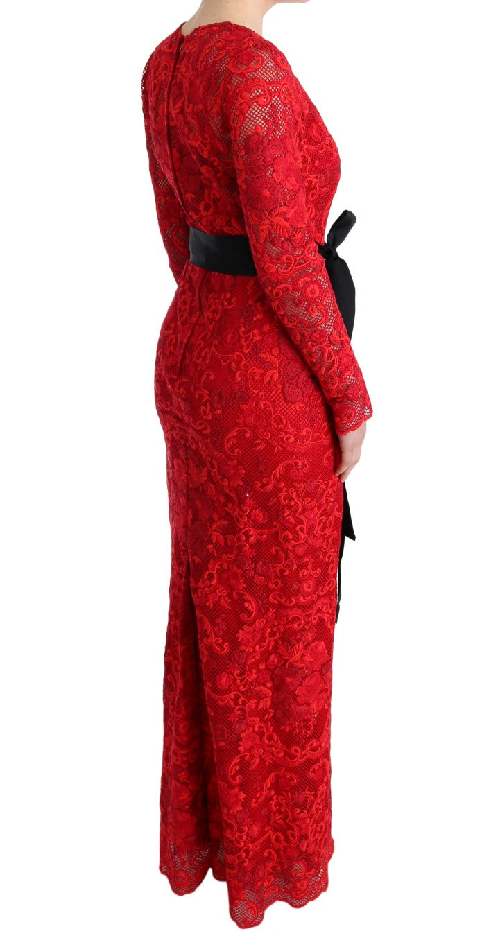 Dolce & Gabbana Red Floral Ricamo Sheath Long Women's Dress