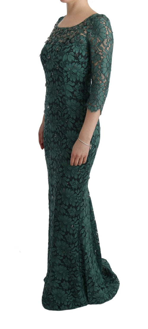 Dolce & Gabbana Elegant Green Crystal Embellished Sheath Women's Dress