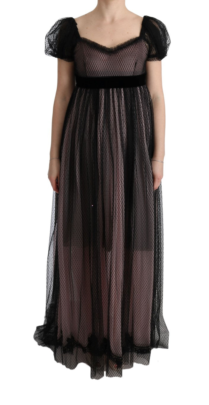 Dolce & Gabbana Black Pink Silk Long Shift Women's Dress