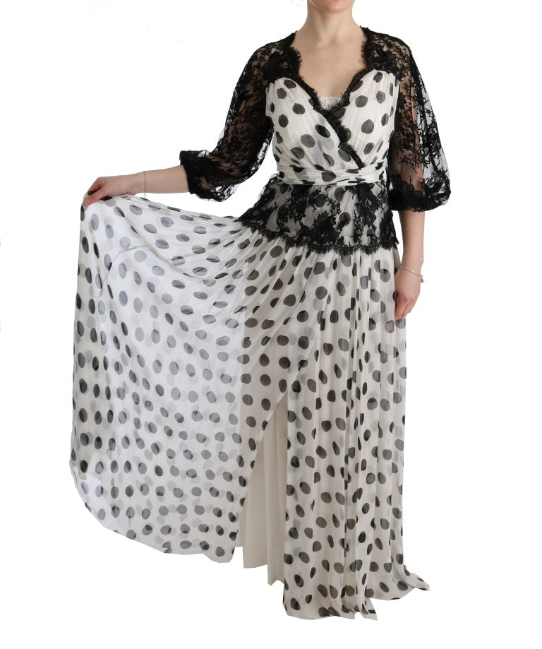 Dolce & Gabbana Black White Polka Dotted Floral Women's Dress