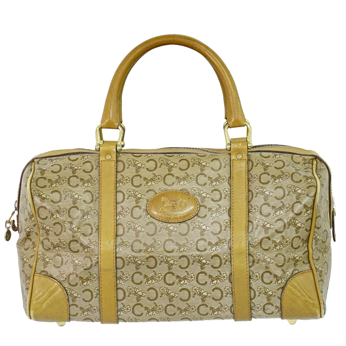 Celine Vintage Duffle Canvas And Leather Beige Pvc Travel Bag Bag (Pre-Owned)