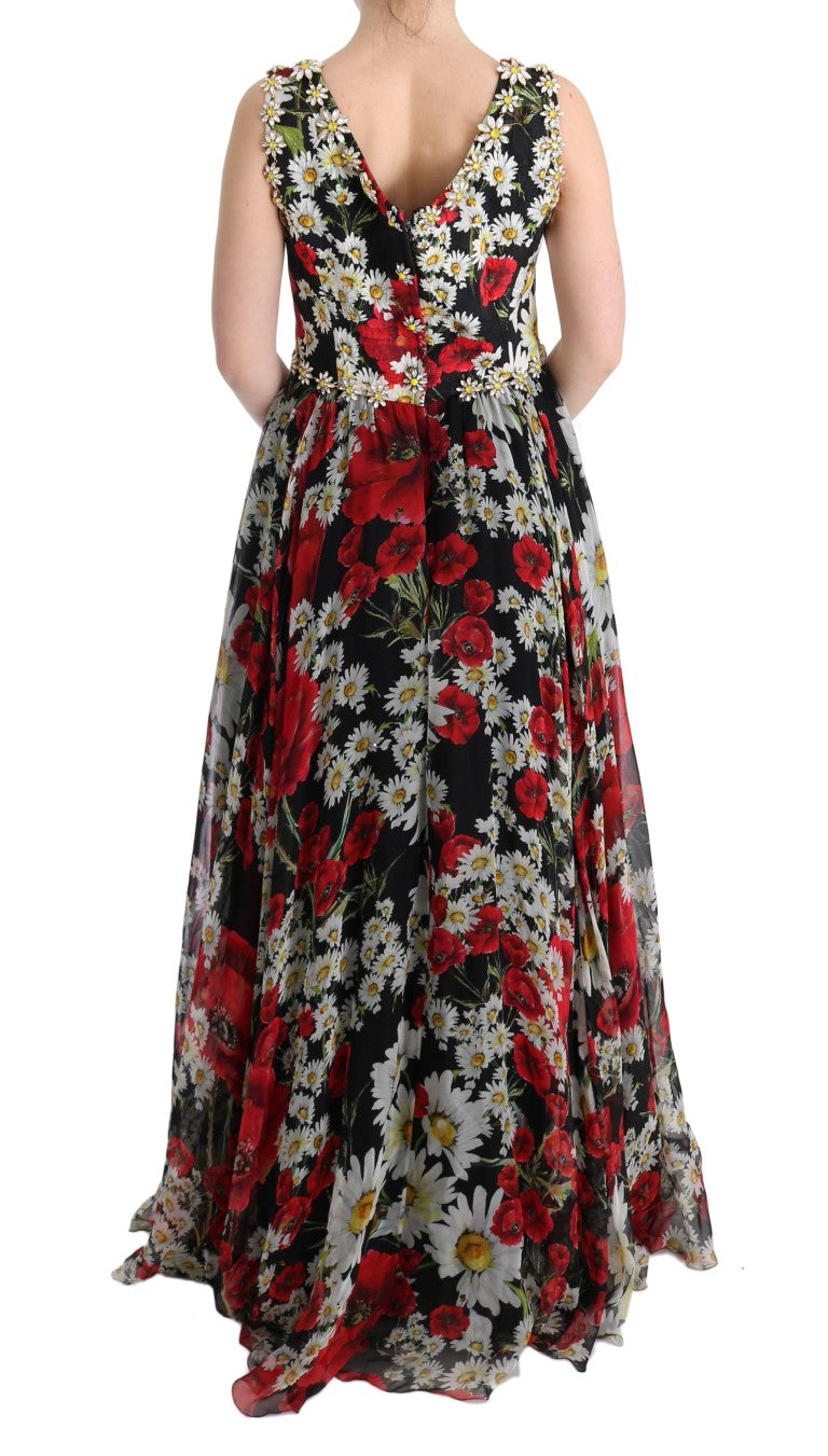 Dolce & Gabbana Floral Maxi Gown with Sunflower Print and Women's Crystals