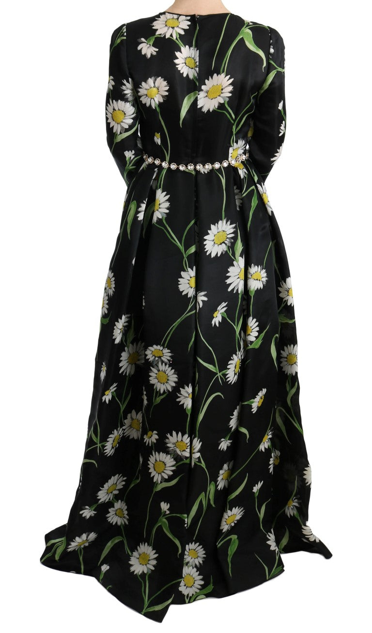 Dolce & Gabbana Elegant Sunflower Maxi Gown with Women's Crystals