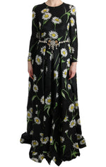 Dolce & Gabbana Elegant Sunflower Maxi Gown with Women's Crystals
