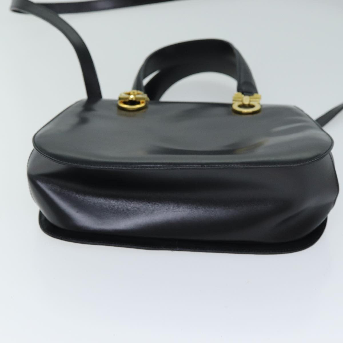 Salvatore Ferragamo Gancini Leather Black Leather Handbag (Pre-Owned)