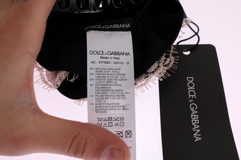 Dolce & Gabbana Black Silk Pink Floral Lace Hair Women's Claw