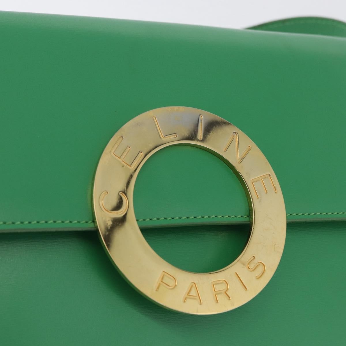 Celine Circle Logo Leather Green Leather Shoulder Bag Bag (Pre-Owned)