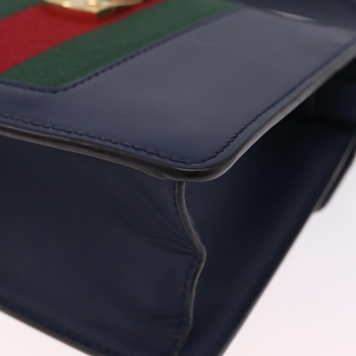 Gucci Sylvie Top Handle Leather Navy Leather Handbag (Pre-Owned)
