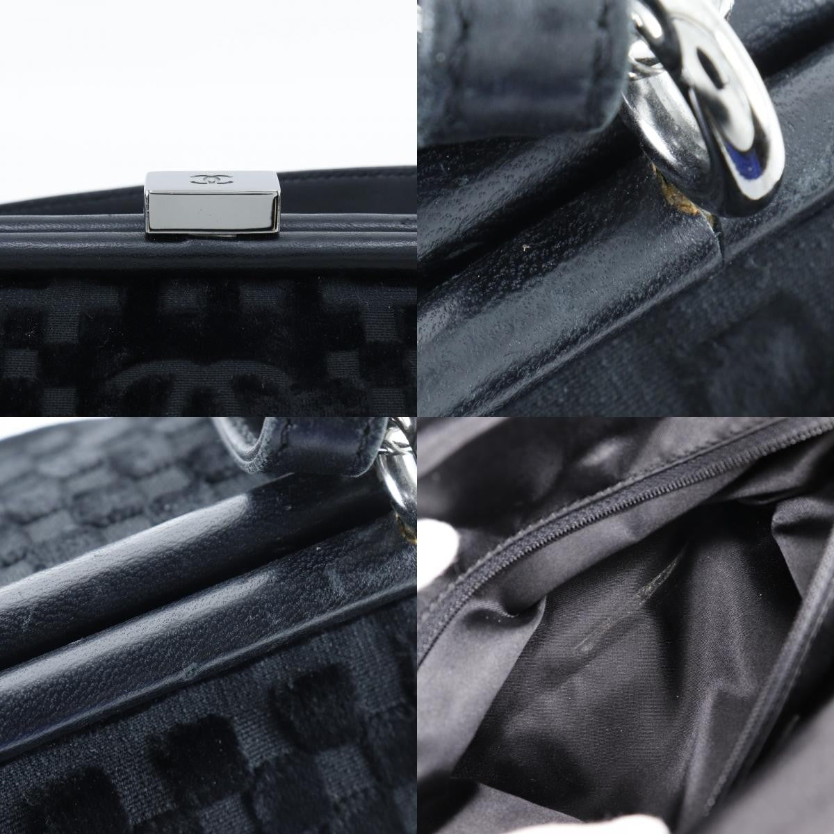 Chanel Vintage Cc Side Belted Bowler Check Embossed Velvet Black Velvet Shoulder Bag Bag (Pre-Owned)