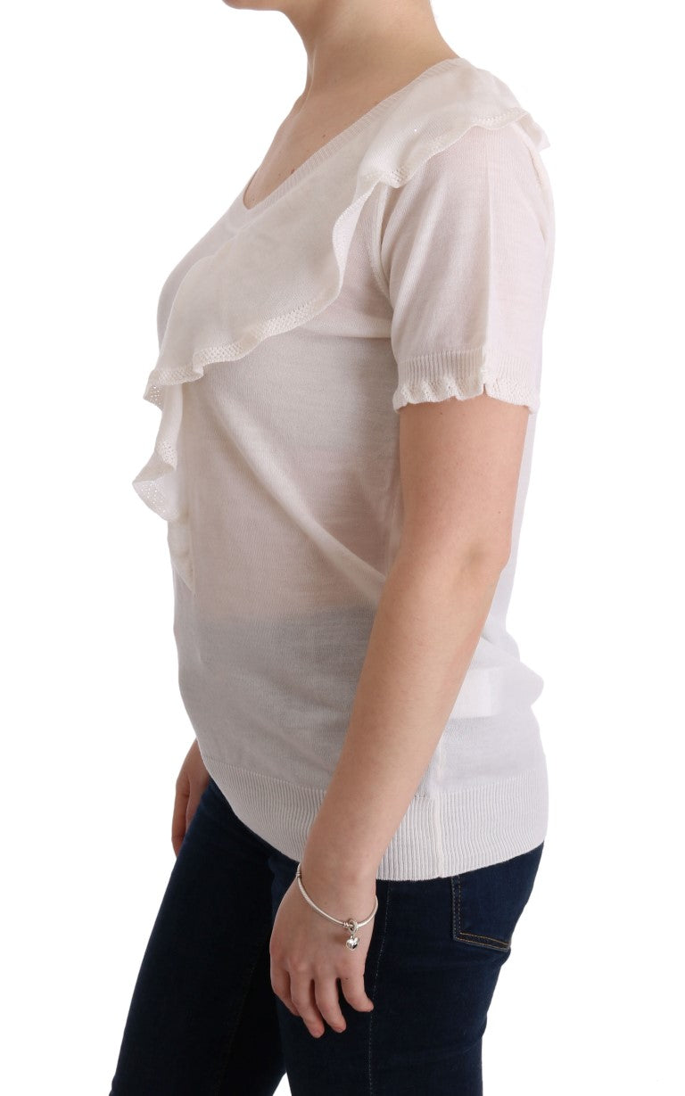 MARGHI LO' White 100% Lana Wool Top Blouse Women's T-shirt