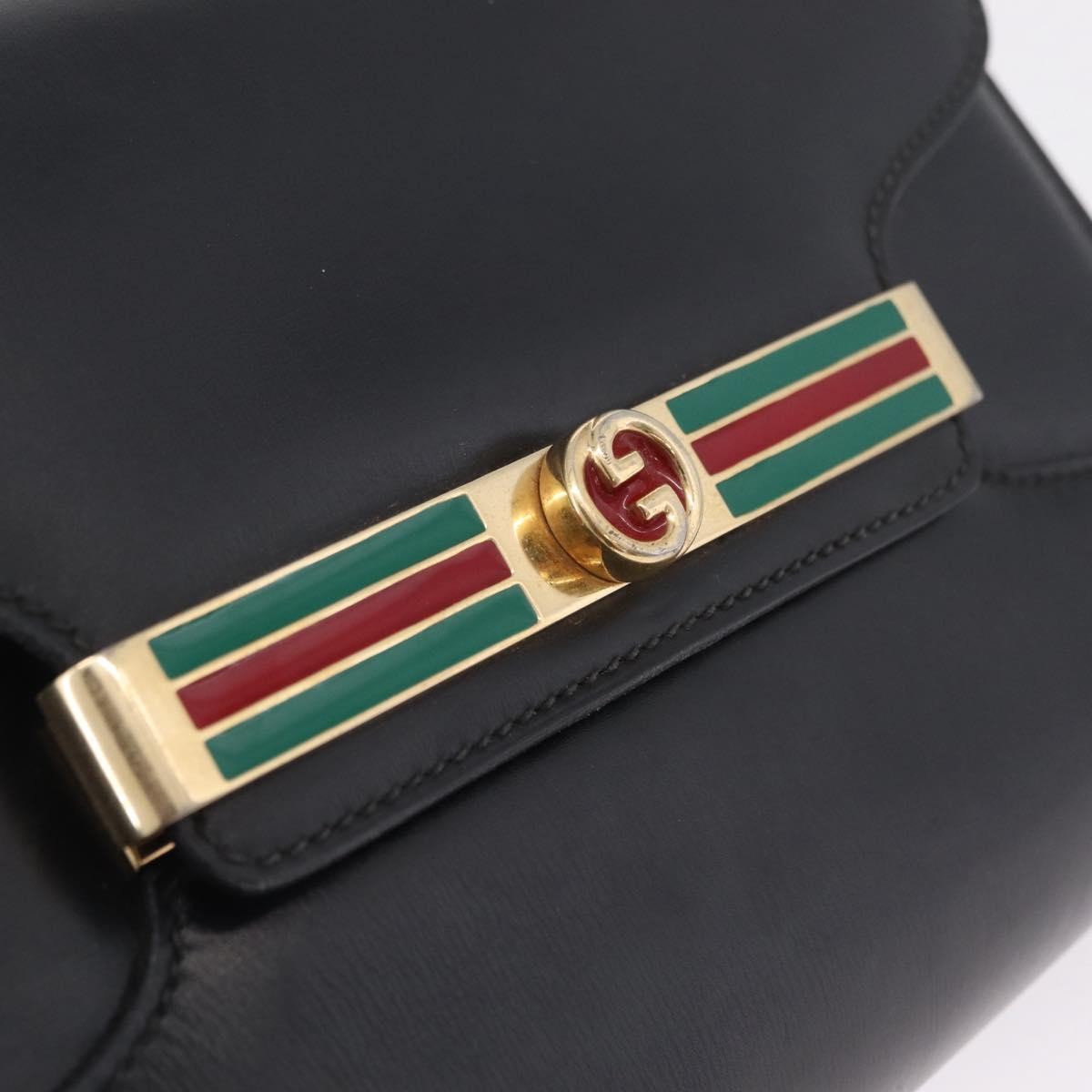 Gucci Sherry Line Shoulder Leather Black Leather Handbag (Pre-Owned)
