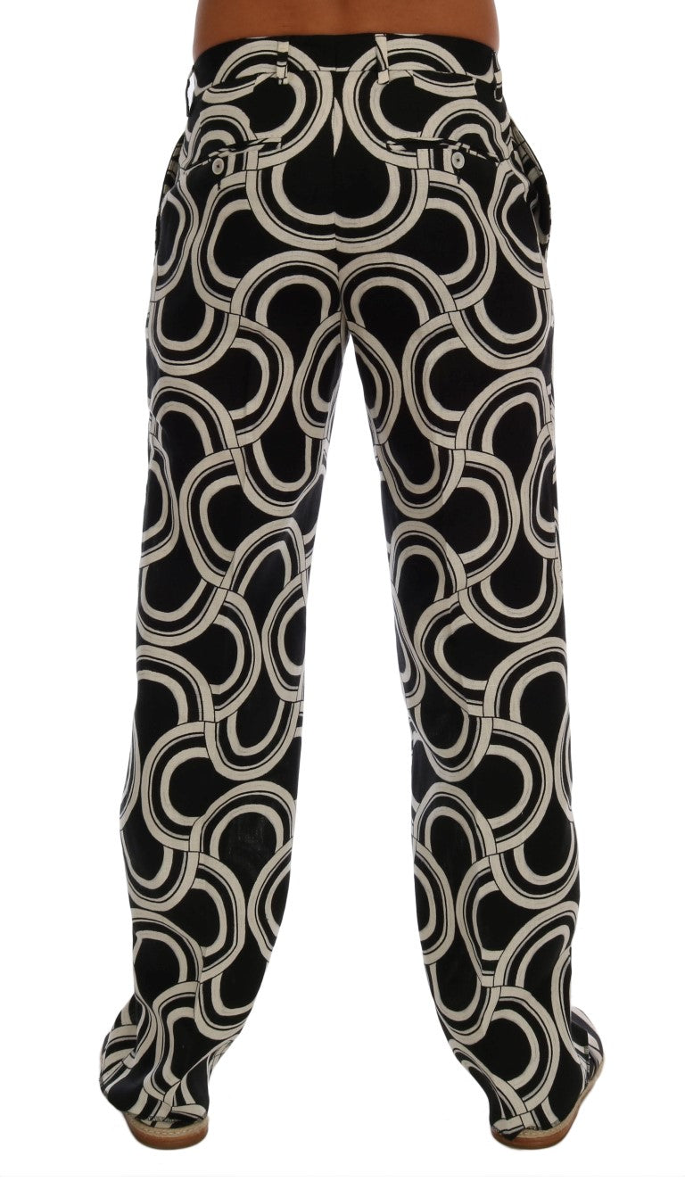 Stylish Dolce & Gabbana Black White Pattern 100% Linen Men's Pants