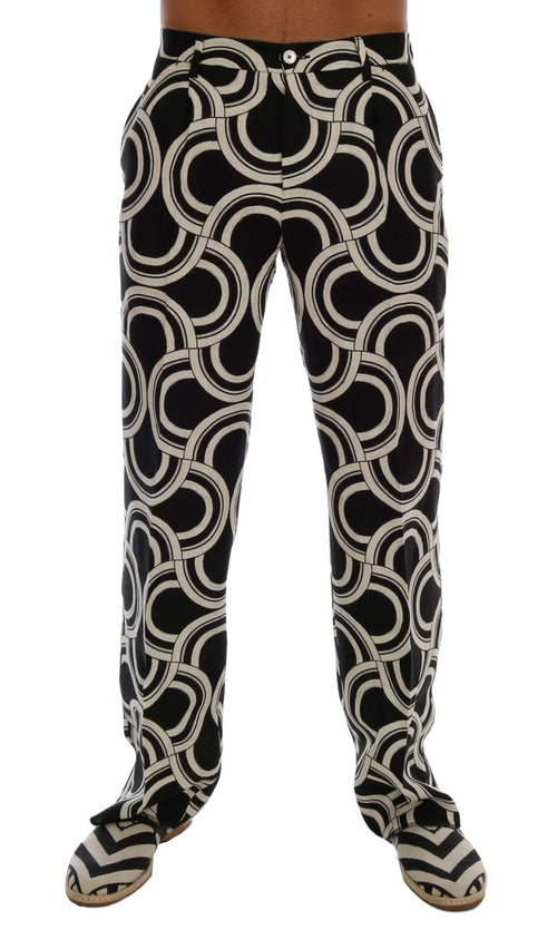 Dolce & Gabbana Black White Pattern 100% Linen Men's Pants