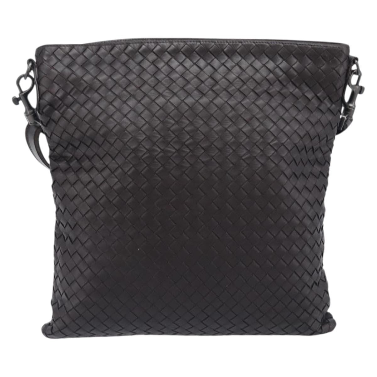Bottega Veneta Flat Messenger Intrecciato Nappa Black Leather Handbag (Pre-Owned)