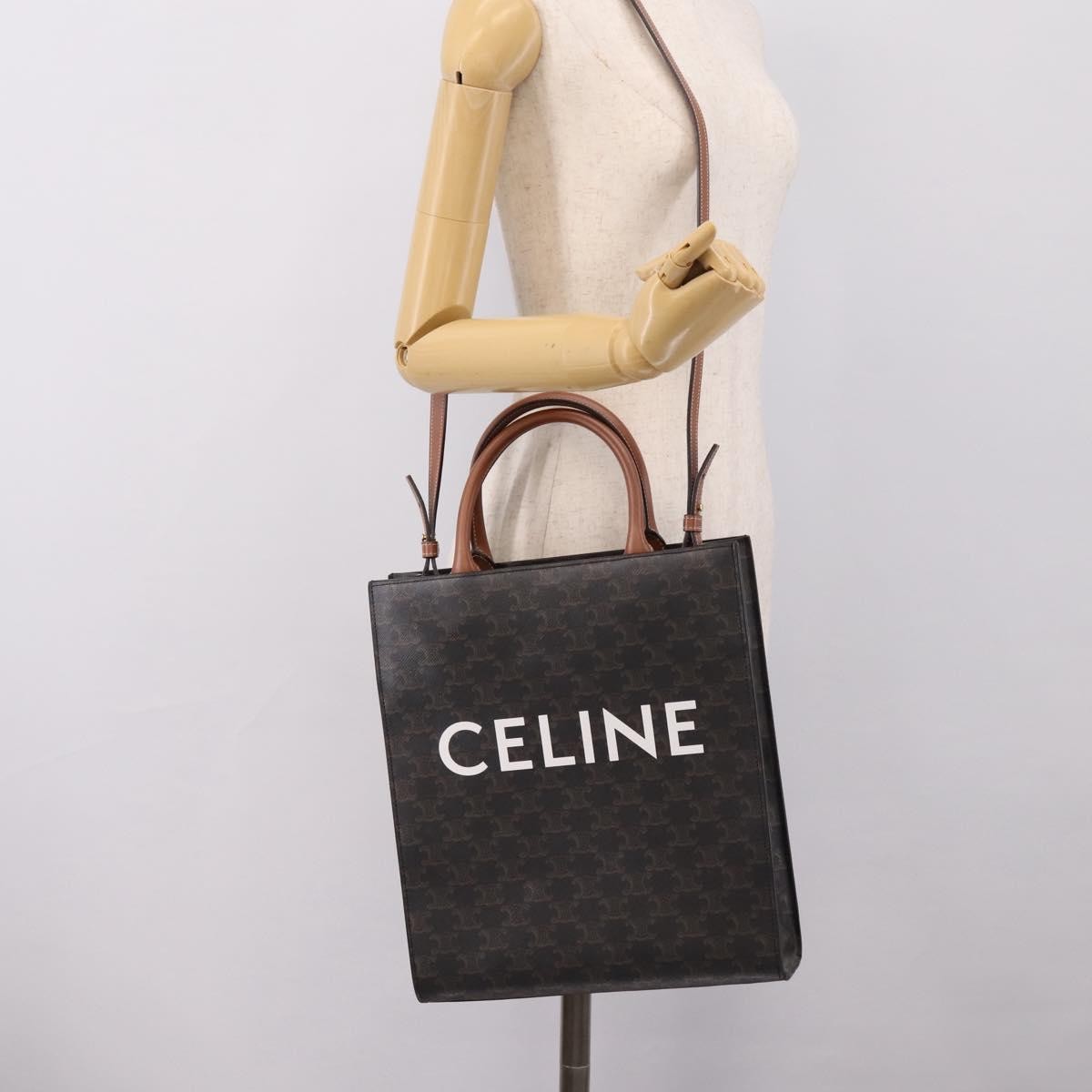 Celine Vertical Cabas Tote Triomphe Coated Canvas Brown Canvas Tote Bag Bag (Pre-Owned)