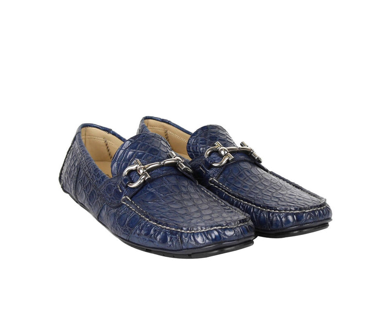 Salvatore Ferragamo Men's Parigi Dark Blue Crocodile Horsebit Loafers