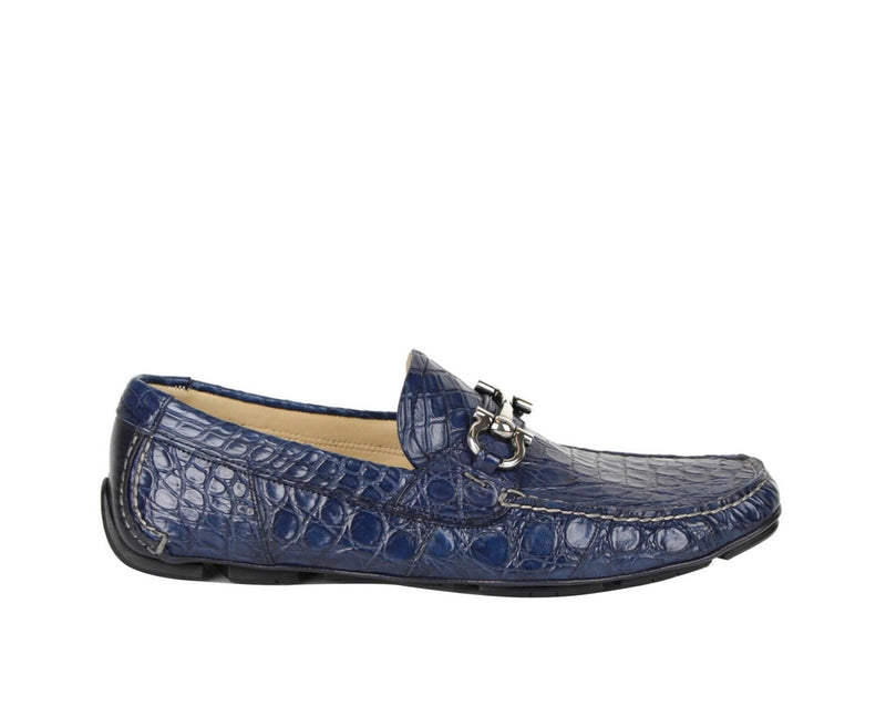 Salvatore Ferragamo Men's Parigi Dark Blue Crocodile Horsebit Loafers