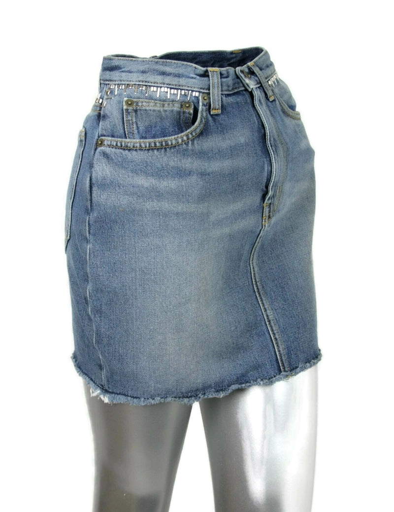 Saint Laurent Women's Dirty Light Blue Denim 80s Mini Skirt (26)