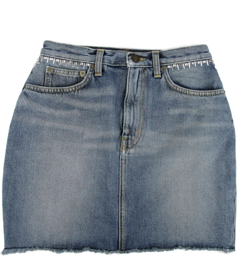 Saint Laurent Women's Dirty Light Blue Denim 80s Mini Skirt (26)