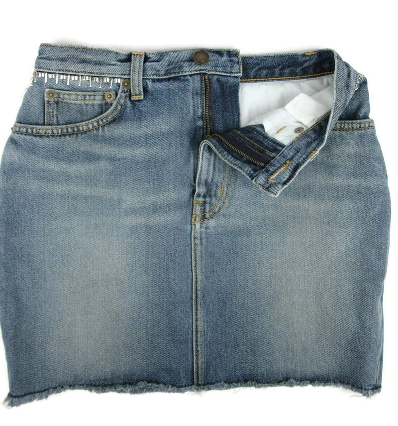 Saint Laurent Women's Dirty Light Blue Denim 80s Mini Skirt (26)