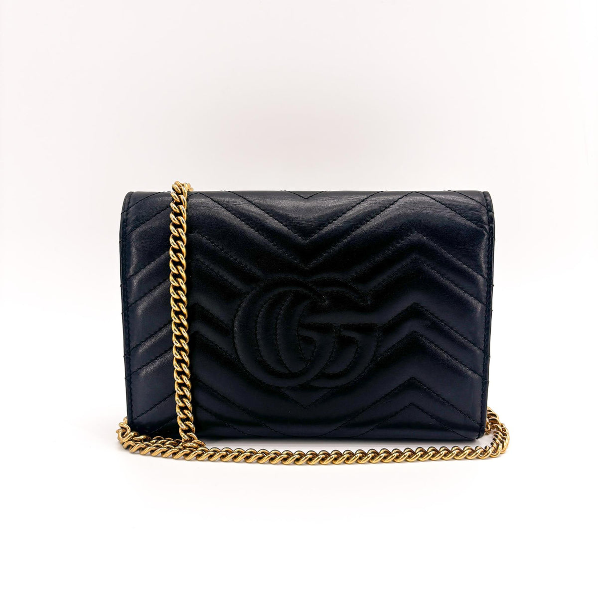 Gucci Gg Marmont Chain Matelasse Leather Black Leather Shoulder Bag Bag (Pre-Owned)