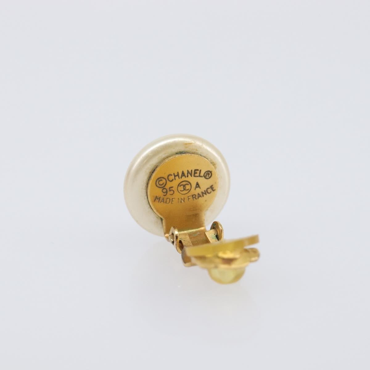 Chanel Cc Clip On Faux Pearl Embellished Metal Gold Metal Earrings Jewelry (Pre-Owned)