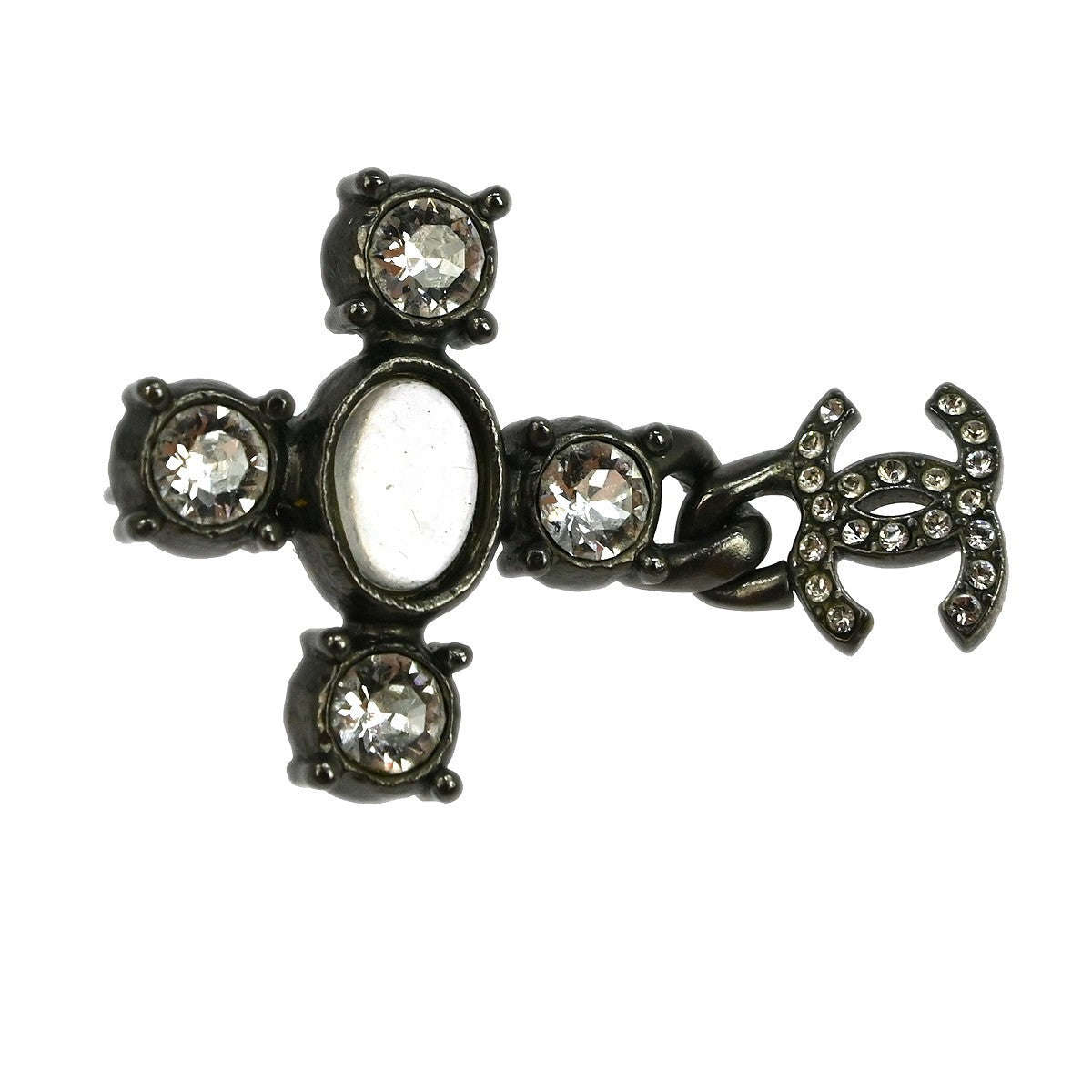 Chanel Cc Dangle Metal With Crystals Silver Silver_Plated Earrings Jewelry (Pre-Owned)